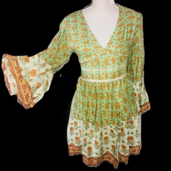 • HP•LAST 1•Boho Flare Sleeve Autumn Dress • - Picture 8 of 8